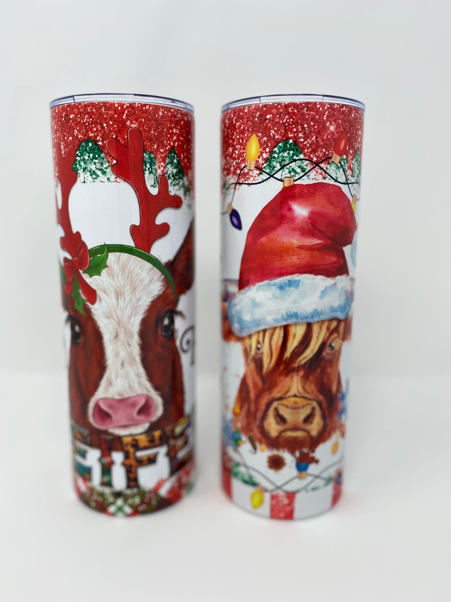 Christmas Bull and Heifer Tumbler Set of 2